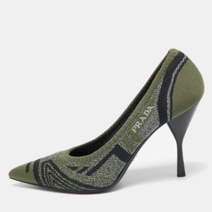 Prada Green Printed Knit Fabric Pointed Toe Pumps Size 40.5, Pumps - Luxury Closet catalog