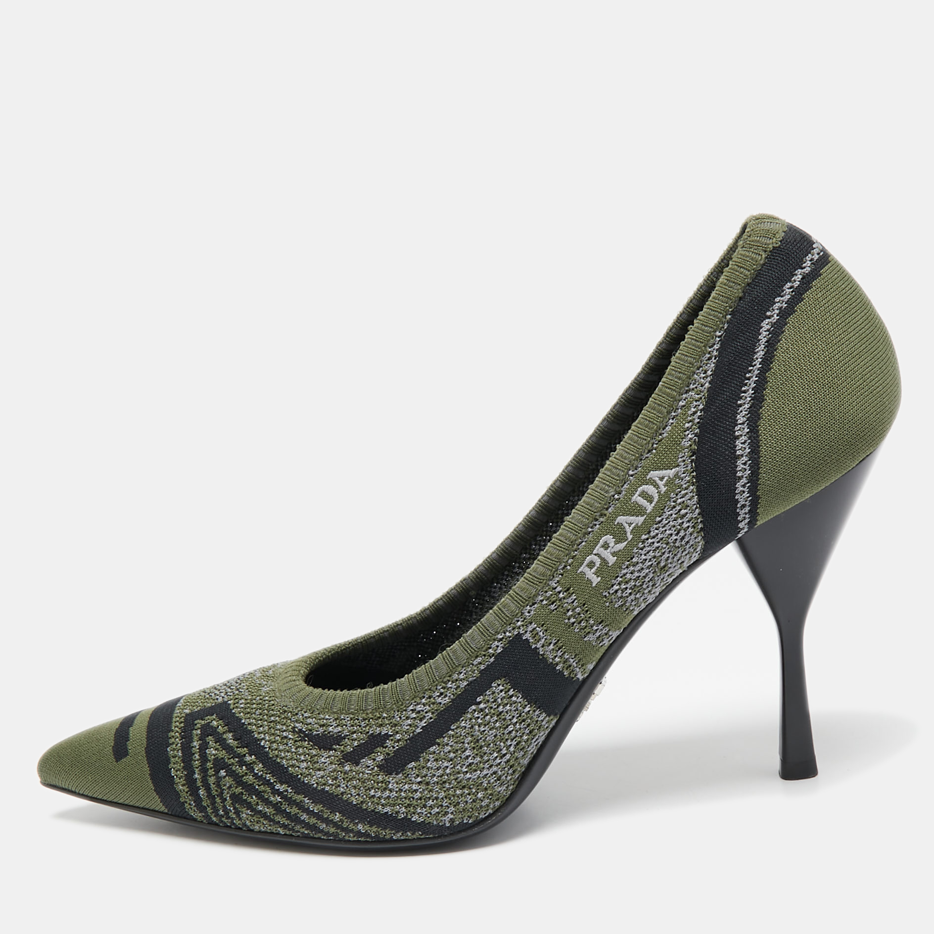 Prada Green Printed Knit Fabric Pointed Toe Pumps Size 40.5, Pumps - Luxury Closet catalog
