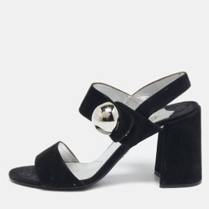 Prada Black Suede Ankle Strap Block Heel Sandals Size 39, Sandals - Luxury Closet catalog