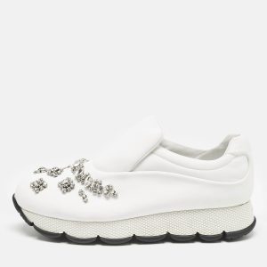 Prada White Nylon Crystal Embellished Slip On Sneakers Size 38.5, Athletic Shoes & Sneakers - Luxury Closet catalog