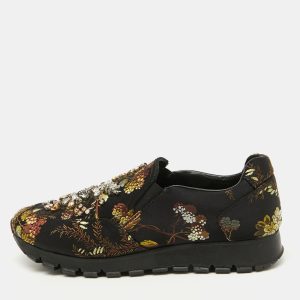 Prada Black Brocade Fabric Crystal Embellished Slip On Sneakers Size 37, Athletic Shoes & Sneakers - Luxury Closet catalog
