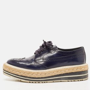 Prada Blue Brogue Leather Derby Lace Up Espadrille Sneakers Size 36, Loafers & Slip-Ons - Luxury Closet catalog