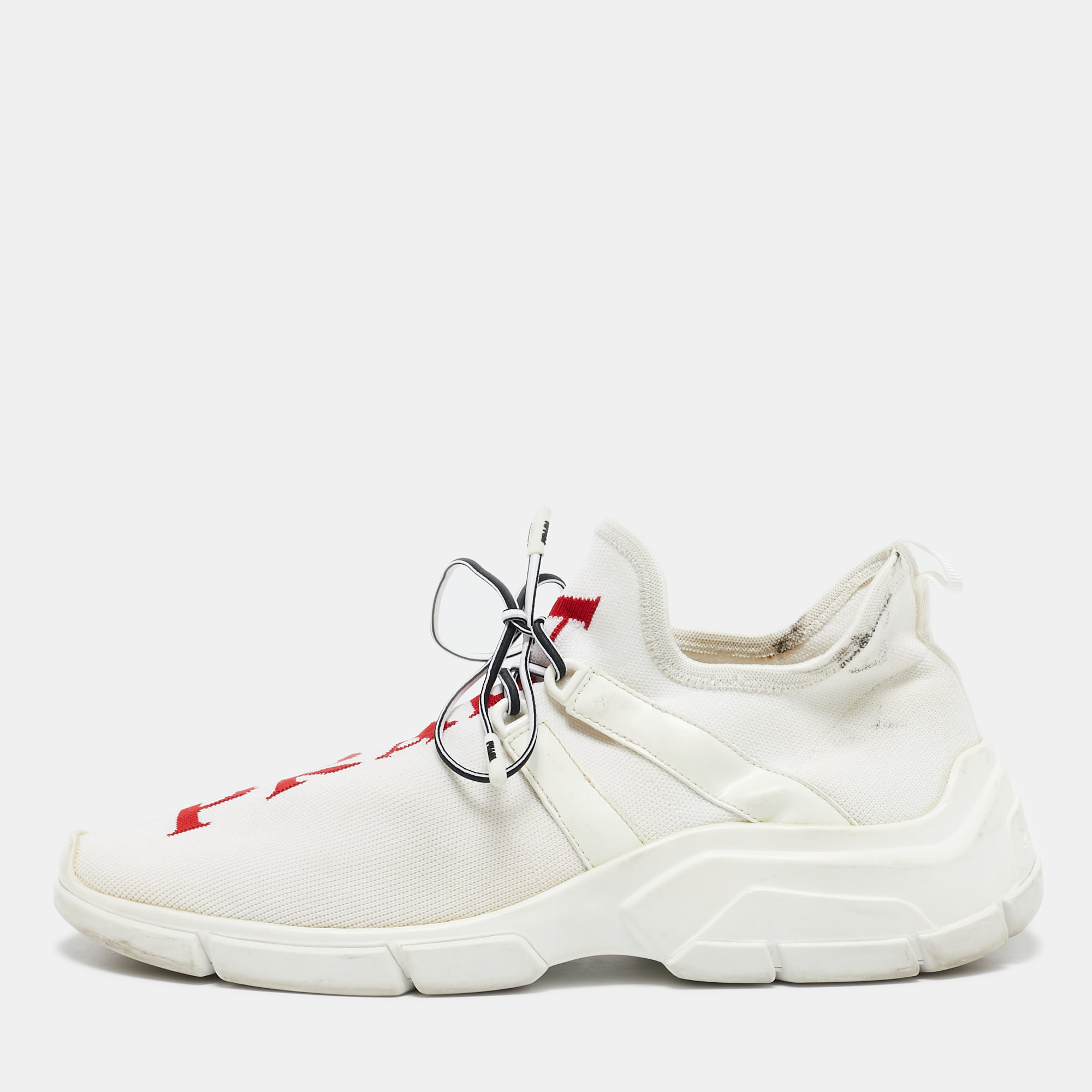 Prada White Knit Fabric Logo Low Top Sneakers Size 39, Athletic Shoes & Sneakers - Luxury Closet catalog