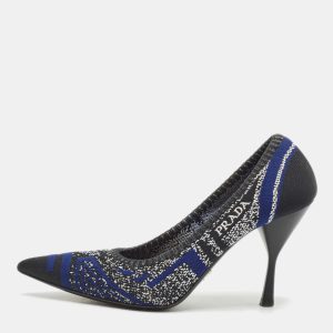 Prada Navy Blue/Black Printed Knit Fabric Pointed Toe Pumps Size 37.5, Pumps - Luxury Closet catalog