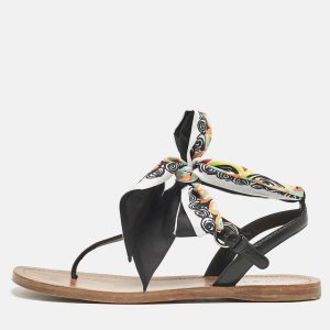 Prada Black Saffiano Leather T-Strap Ribbon Flat Sandals Size 40, Sandals - Luxury Closet catalog
