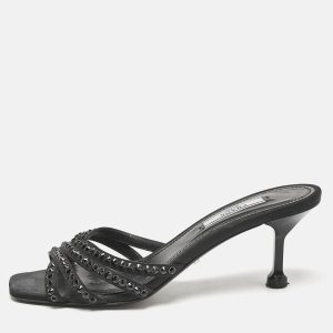 Prada Black Satin Crystal Embellished Slide Sandals Size 36, Sandals - Luxury Closet catalog