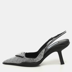 Prada Black Satin Crystal Embellished Pointed Toe Slingback Pumps 36.5, Pumps - Luxury Closet catalog