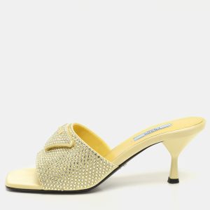 Prada Yellow Crystal Embellished Satin Logo Slide Sandals Size 37, Sandals - Luxury Closet catalog