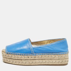 Prada Blue Leather Open Toe Platform Espadrilles Size 39, Flats - Luxury Closet catalog