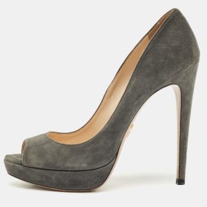 Prada Grey Suede Peep Toe Pumps Size 38, Pumps - Luxury Closet catalog