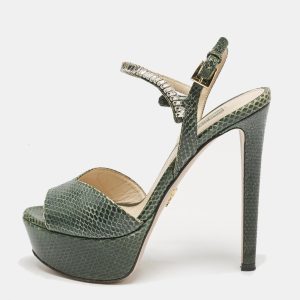 Prada Green Snakeskin Crystals Embellished Ankle Strap Sandals Size 36, Sandals - Luxury Closet catalog