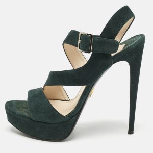 Prada Dark Green Suede Ankle Strappy Platform Sandals Size 38, Sandals - Luxury Closet catalog