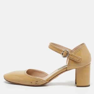 Prada Beige Patent Leather Block Heel Mary Jane Pumps Size 39, Pumps - Luxury Closet catalog