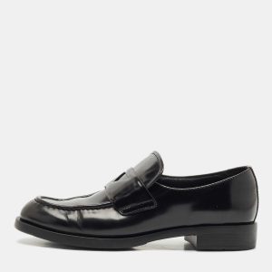 Prada Black Brushed Leather Slip On Loafers Size 37.5, Loafers & Slip-Ons - Luxury Closet catalog