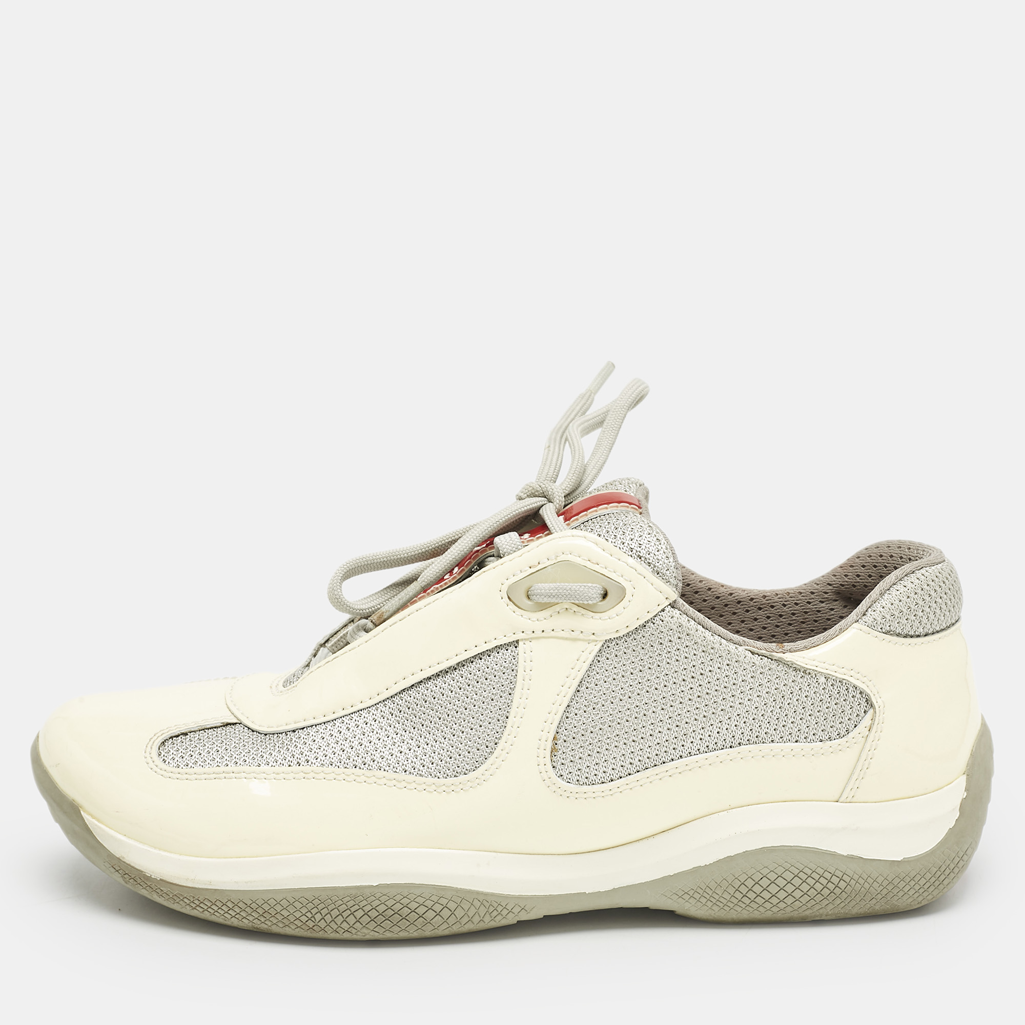 Prada Cream/Grey Mesh and Patent Leather Low Top Sneakers Size 38.5, Athletic Shoes & Sneakers - Luxury Closet catalog