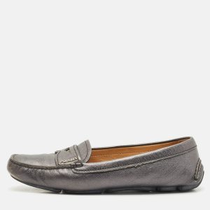 Prada Dark Grey Saffiano Leather Slip On Loafers Size 38, Loafers & Slip-Ons - Luxury Closet catalog