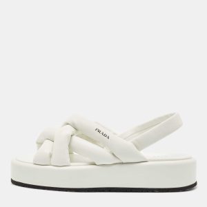 Prada White Leather Padded Strappy Platform Slingback Sandals Size 40, Sandals - Luxury Closet catalog