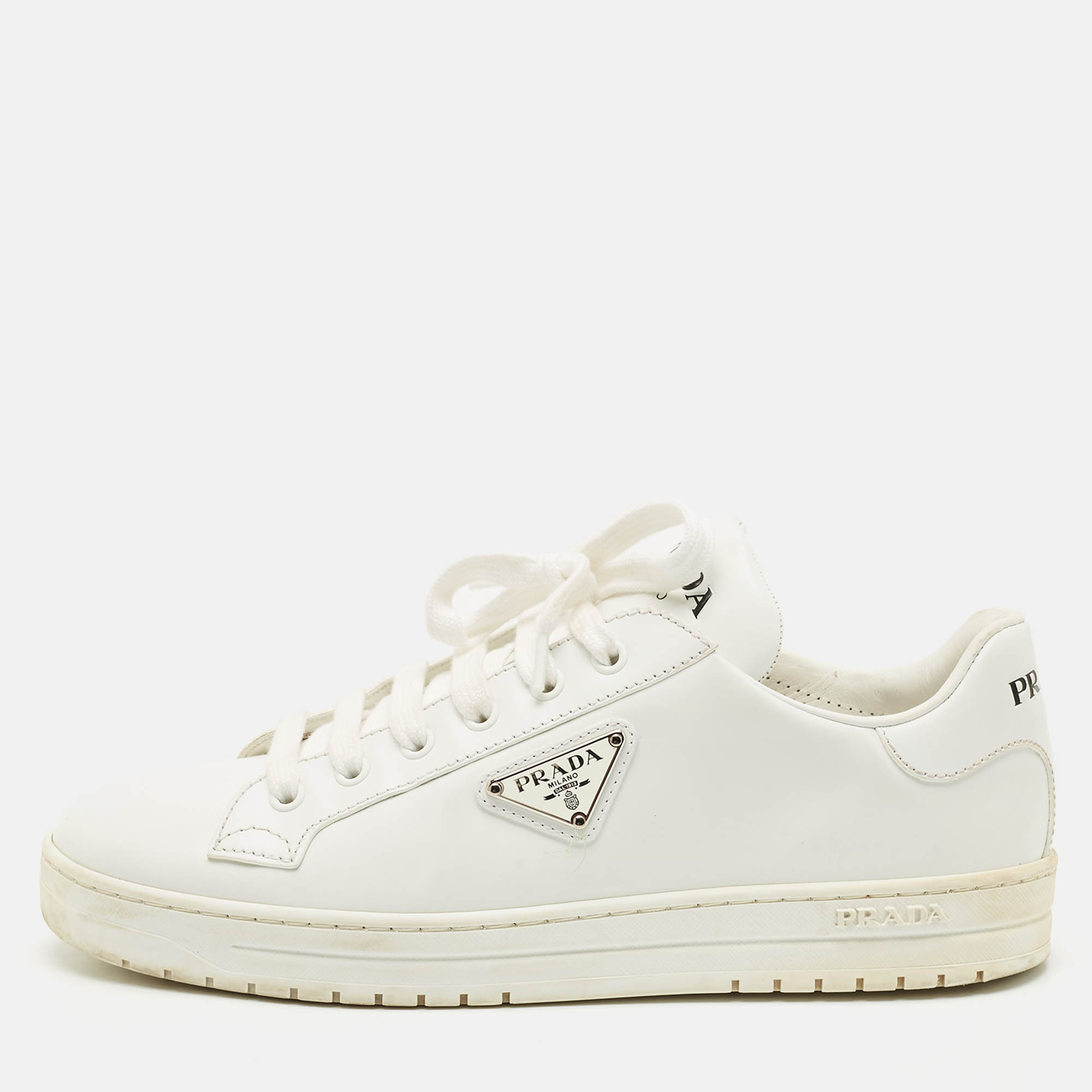 Prada White Leather Low Top Sneakers Size 39.5, Athletic Shoes & Sneakers - Luxury Closet catalog
