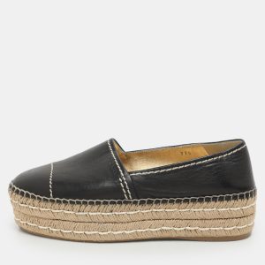 Prada Black Leather Platform Espadrille Flats Size 37.5, Flats - Luxury Closet catalog