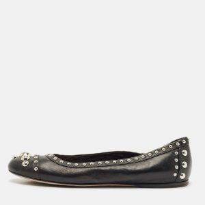 Prada Black Leather Studded Ballet Flats Size 37.5, Flats - Luxury Closet catalog