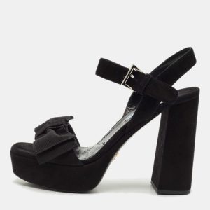 Prada Black Suede Ankle Strap Block Heel Platform Sandals Size 39, Sandals - Luxury Closet catalog