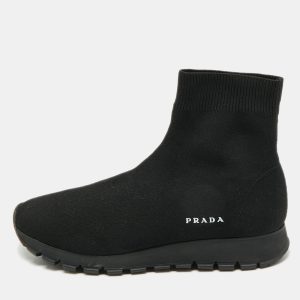 Prada Black Knit Fabric Sock Runner High Top Sneakers Size 35.5, Athletic Shoes & Sneakers - Luxury Closet catalog