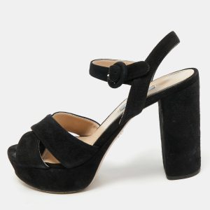 Prada Black Suede Platform Ankle Strap Sandals Size 38.5, Sandals - Luxury Closet catalog