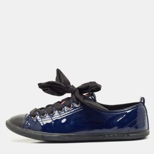 Prada Black/Blue Leather And Patent Leather Lace Up Sneakers Size 37, Athletic Shoes & Sneakers - Luxury Closet catalog