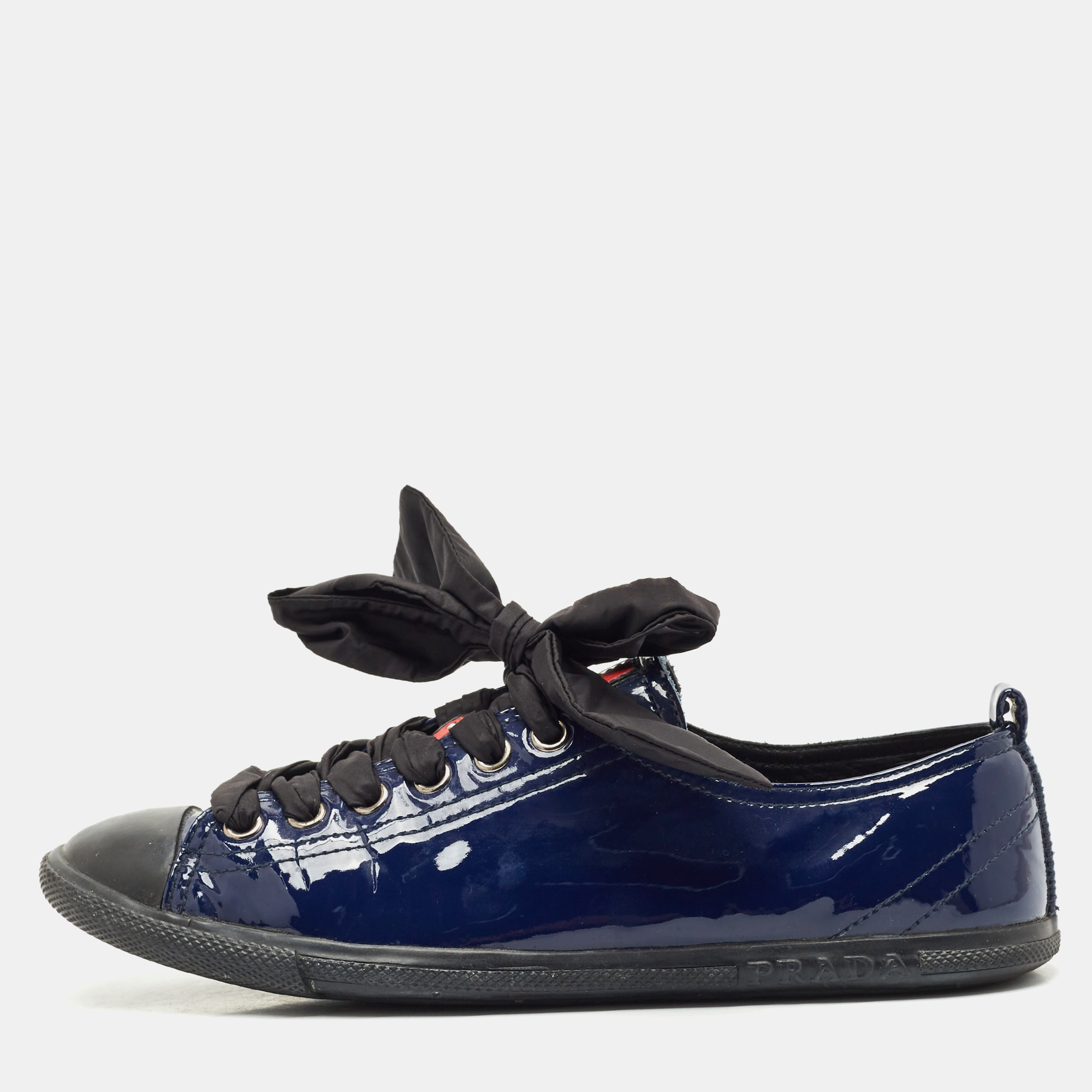 Prada Black/Blue Leather And Patent Leather Lace Up Sneakers Size 37, Athletic Shoes & Sneakers - Luxury Closet catalog