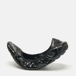 Prada Black Patent Leather Cap Toe Scrunch Ballet Flats Size 37.5, Flats - Luxury Closet catalog