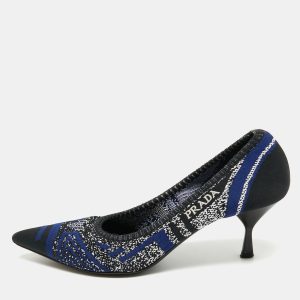 Prada Navy Blue/Black Knit Fabric Pointed Toe Pumps Size 38.5, Pumps - Luxury Closet catalog
