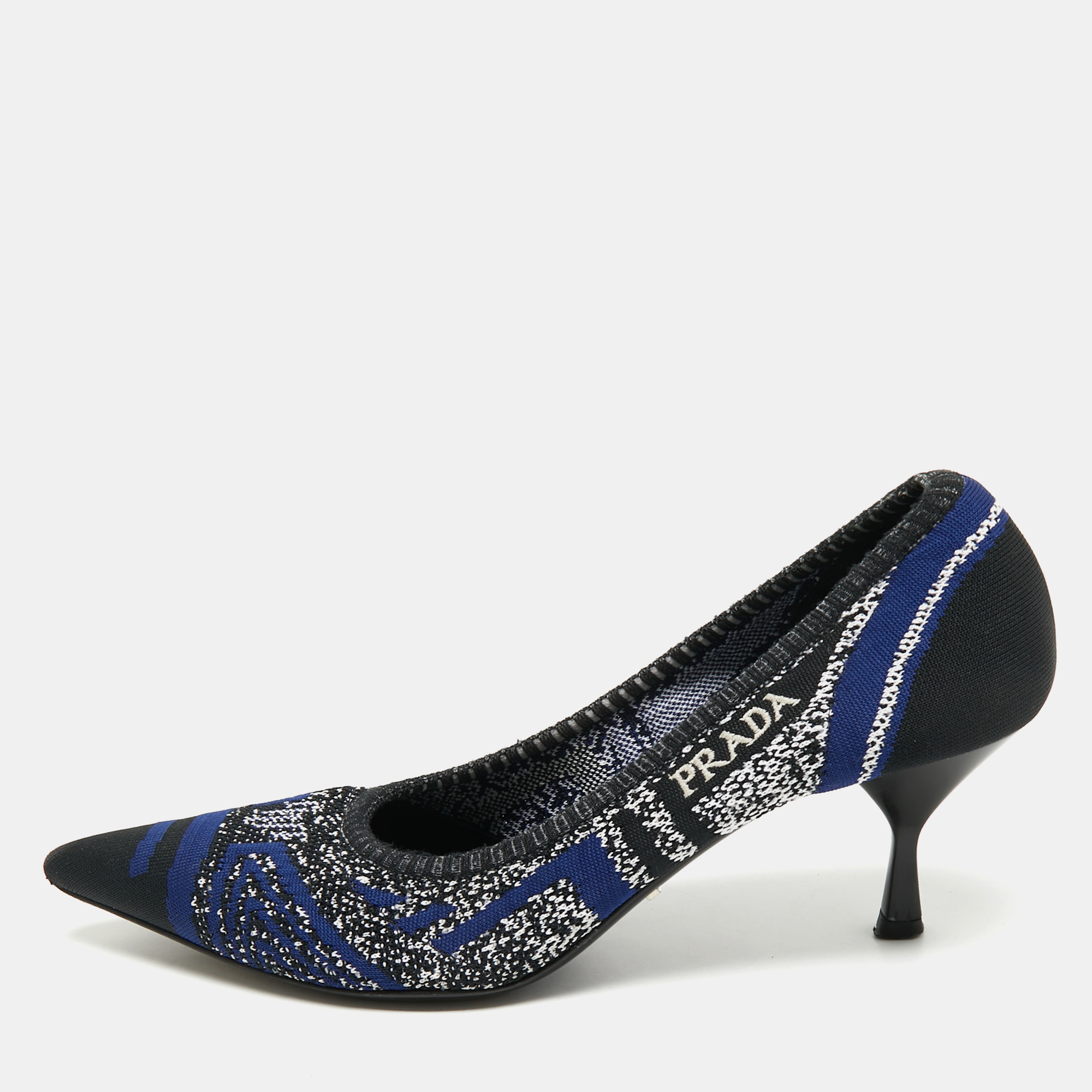 Prada Navy Blue/Black Knit Fabric Pointed Toe Pumps Size 38.5, Pumps - Luxury Closet catalog