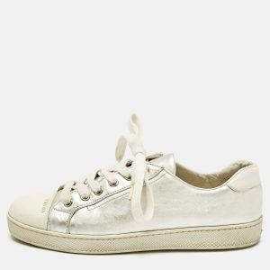 Prada Silver/White  Leather and Rubber Cap Toe Lace Up Sneakers Size 37.5, Athletic Shoes & Sneakers - Luxury Closet catalog