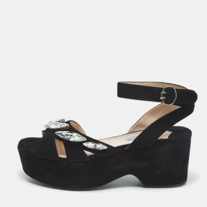 Prada Black Suede Crystal Embellished Platform Sandals Size 39, Sandals - Luxury Closet catalog