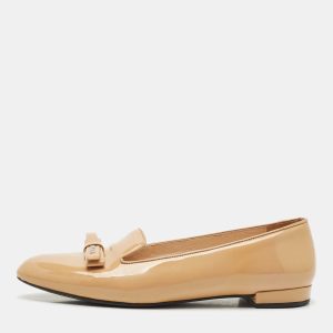 Prada Beige Patent Leather Bow Ballet Flat Size 38, Flats - Luxury Closet catalog
