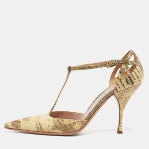 Prada Cream/Black Lizard T Strap Pumps Size 37, Pumps - Luxury Closet catalog