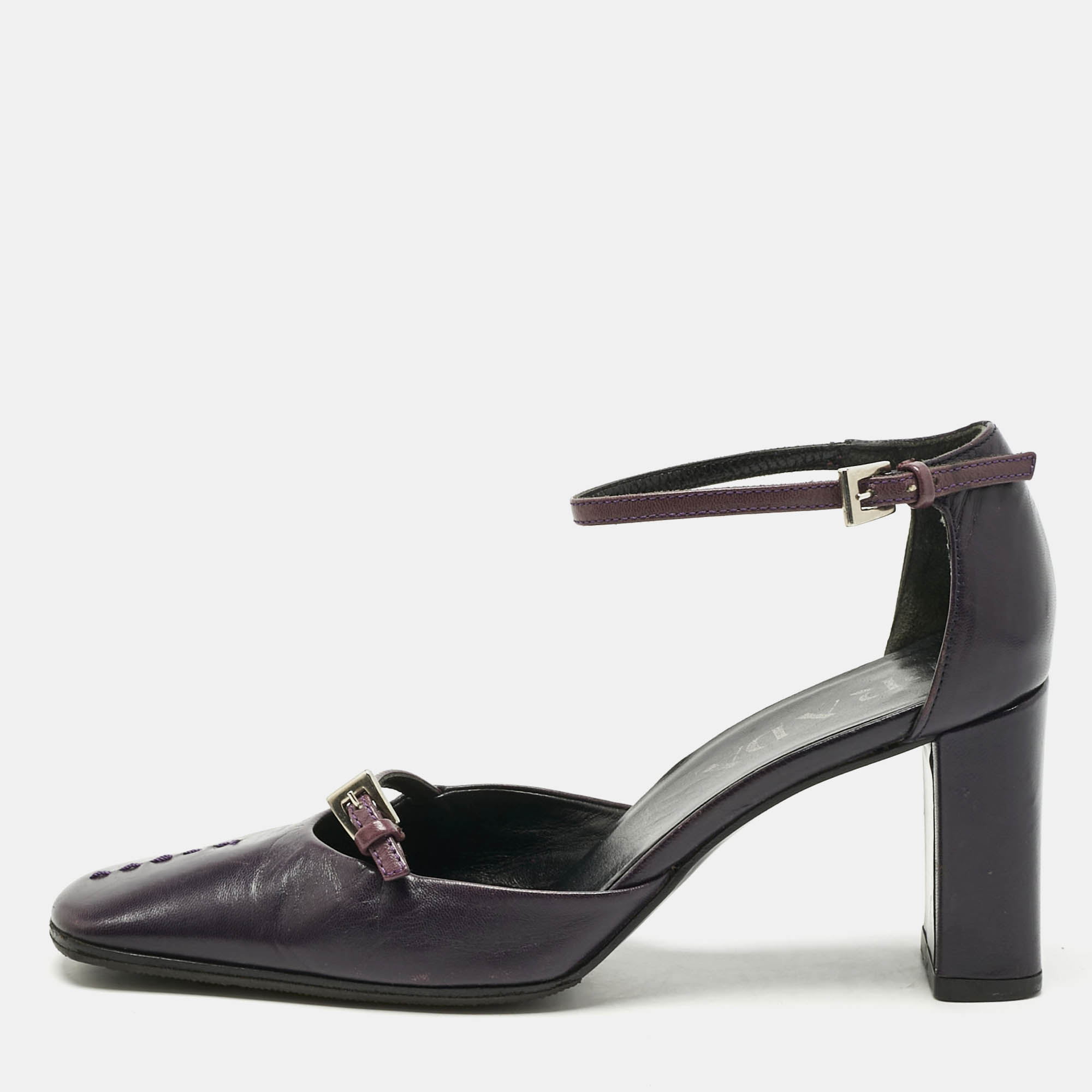 Prada Purple Leather Mary Jane Block Pumps Size 34.5, Pumps - Luxury Closet catalog