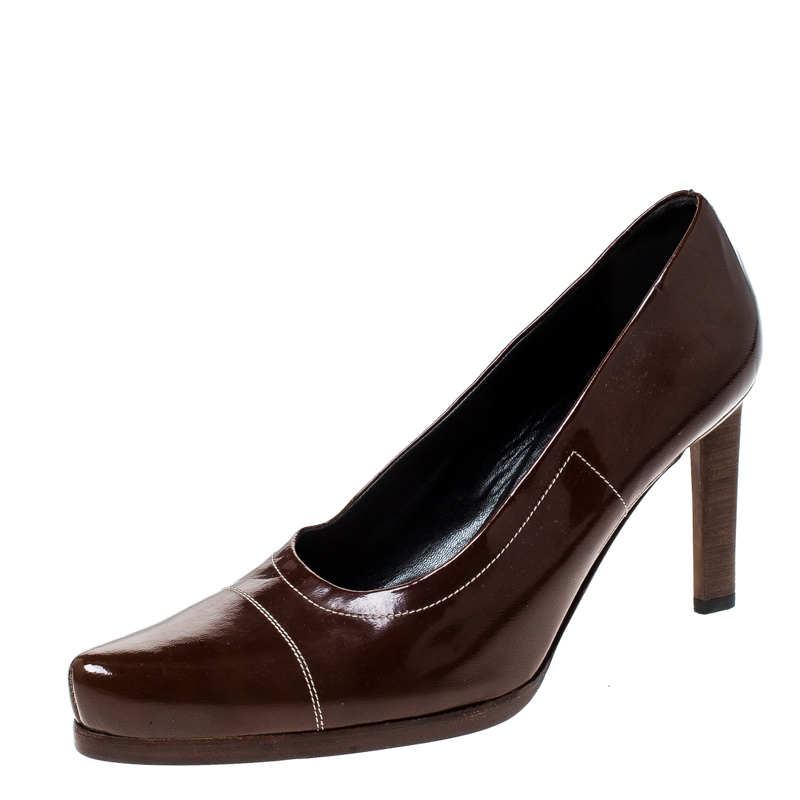 Prada Brown Patent Leather Pointed Toe Pumps Size 38, Pumps - Luxury Closet catalog