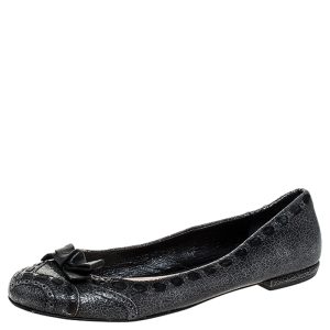 Prada Grey Textured Leather Bow Ballet Flats Size 39.5, Flats - Luxury Closet catalog