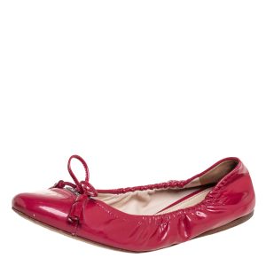 Prada Pink Patent Leather Tassel Bow Scrunch Ballet Flats Size 35, Flats - Luxury Closet catalog