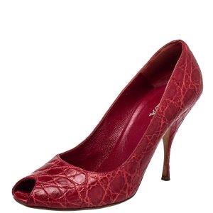 Prada Red Embossed Leather Peep Toe Pumps Size 40, Pumps - Luxury Closet catalog