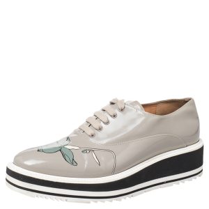Prada Grey Leather Flower Print Platform Lace Up Oxford Size 38, Shoes - Luxury Closet catalog