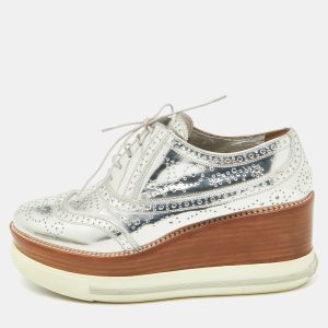 Miu Miu Metallic Silver Brogue Leather Platform Lace Up Oxfords Size 40, Shoes - Luxury Closet catalog