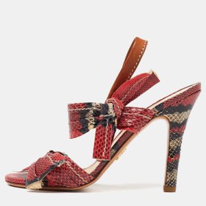Prada Pink Python Leather Bow Ankle Strap Sandals Size 36.5, Sandals - Luxury Closet catalog