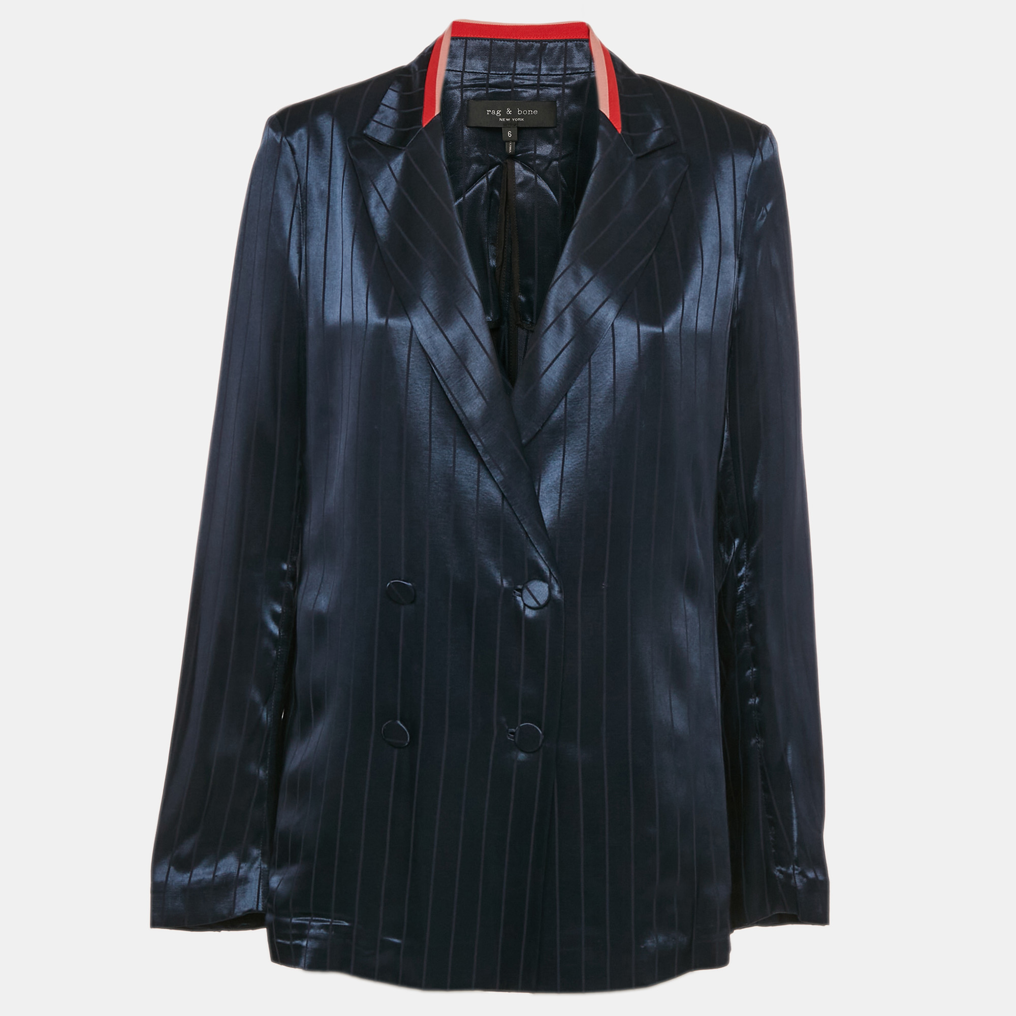 Rag & Bone Navy Blue Striped Satin Double Breasted Blazer M, Coats & Jackets - Luxury Closet catalog