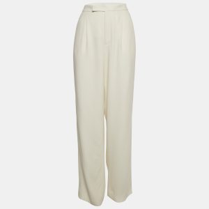 Ralph Lauren Purple Label Off-White Crepe Contrast Trim Straight Leg Trousers M, Clothing - Luxury Closet catalog