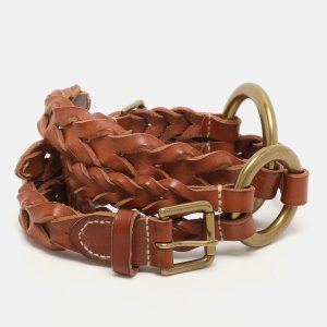 Ralph Lauren Brown Braided Leather Buckle Waist Belt M, Belt Buckles - Luxury Closet catalog
