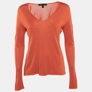 Ralph Lauren Orange Silk and Cashmere Long Sleeve Sweater Top L, Sweaters & Cardigans - Luxury Closet catalog
