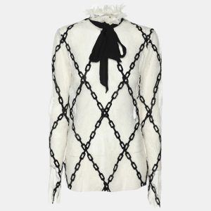 Philosophy Di Lorenzo Serafini White/Black Lace Chain Link Embroidered Tops S, Shirts & Tops - Luxury Closet catalog