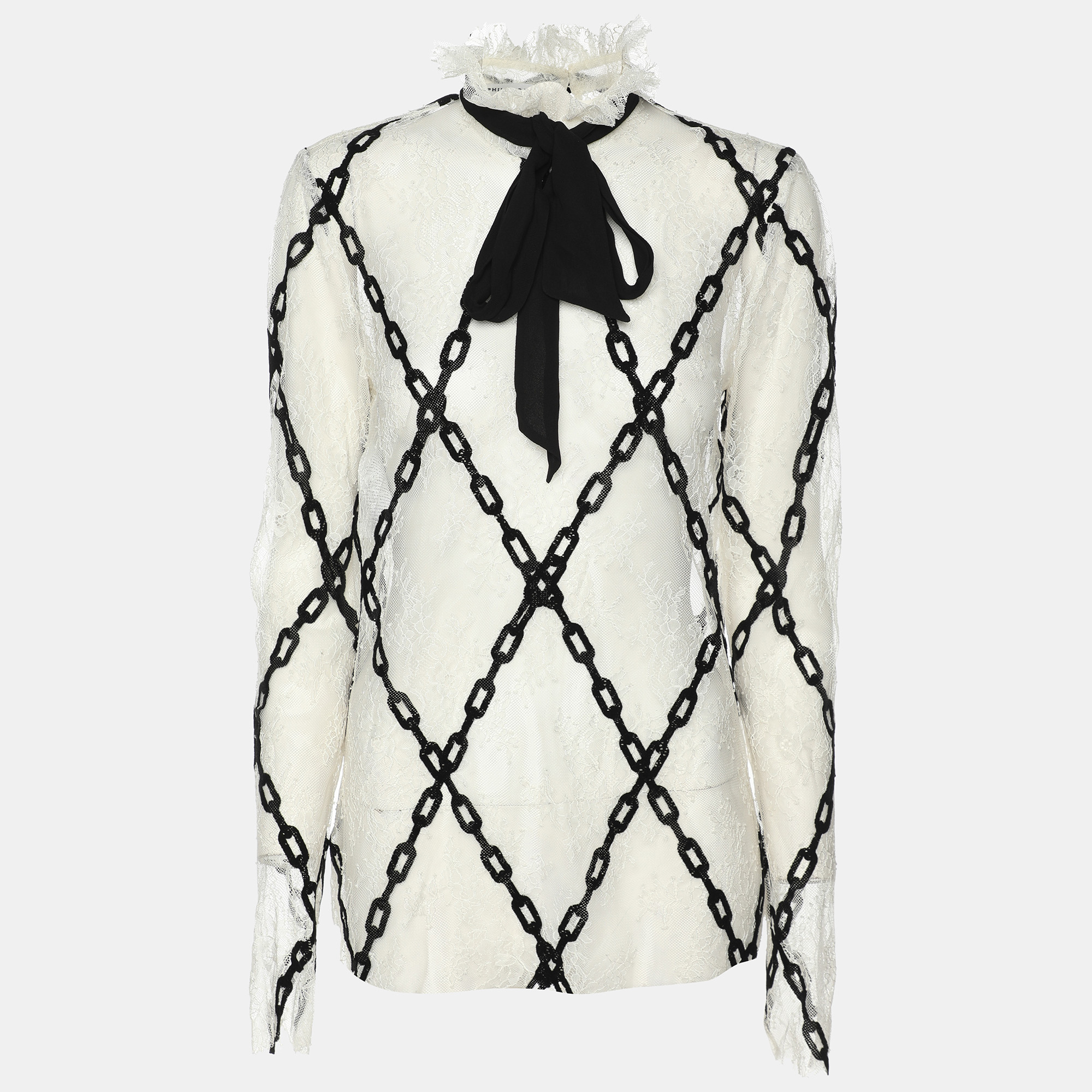 Philosophy Di Lorenzo Serafini White/Black Lace Chain Link Embroidered Tops S, Shirts & Tops - Luxury Closet catalog